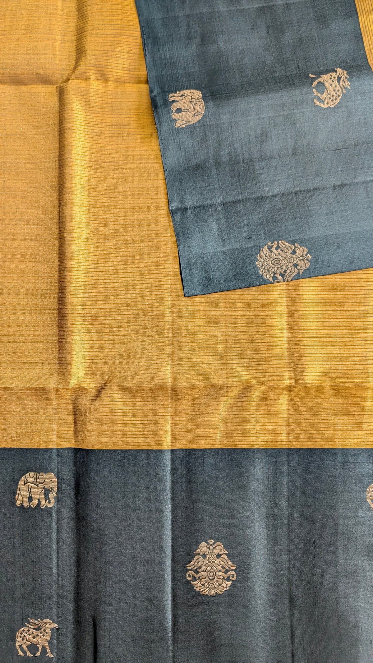 Borderless Golden Yellow with Black Pure Soft Silk Saree