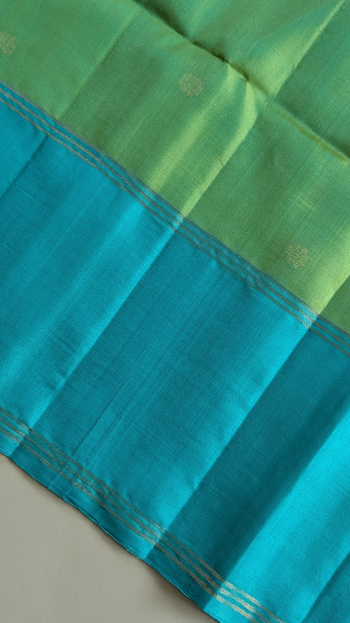 Cyan with Blue floral Buttas Pure Soft Silk Saree