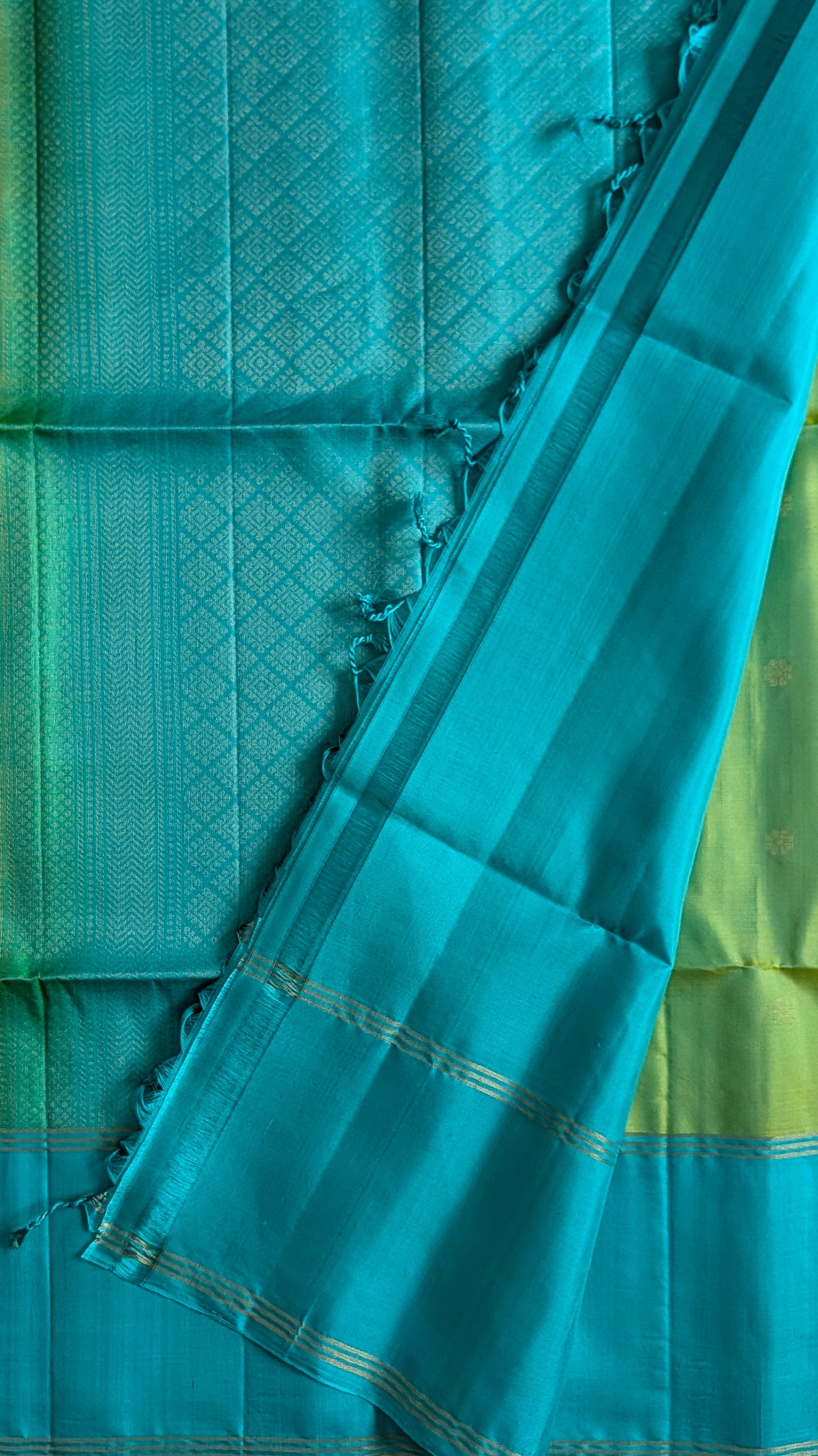 Cyan with Blue floral Buttas Pure Soft Silk Saree
