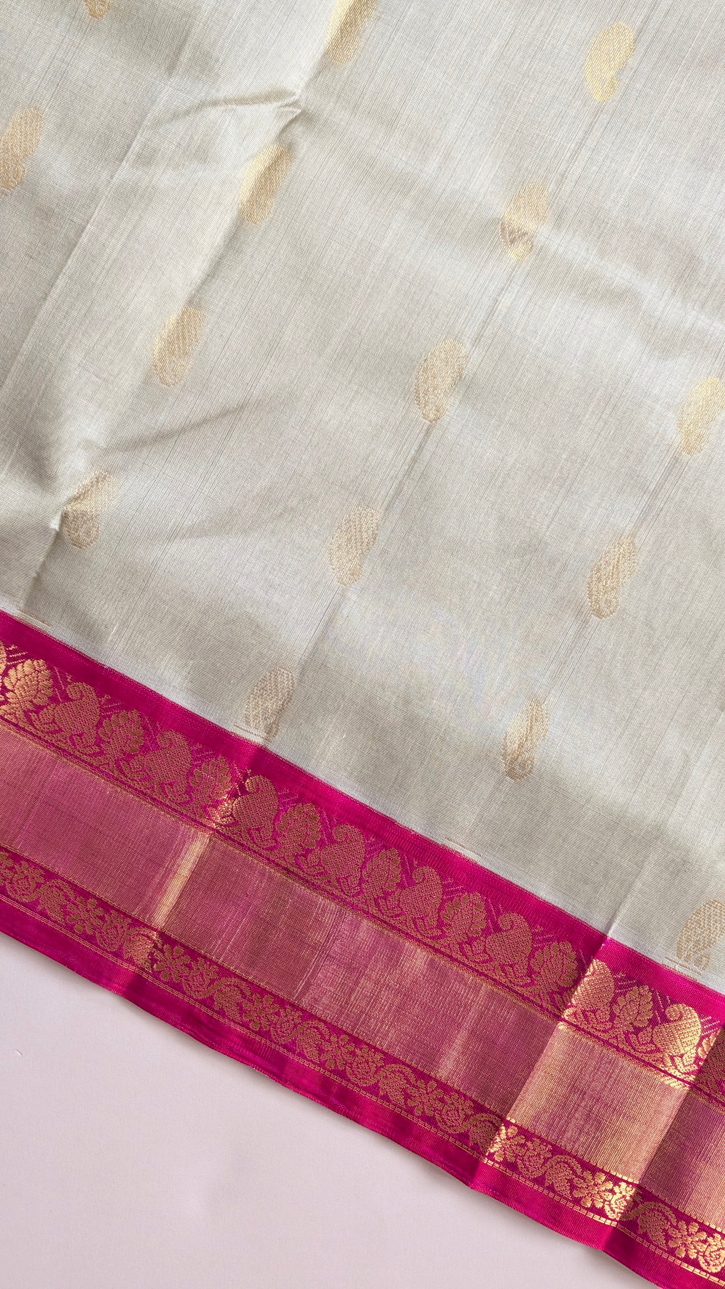 Light Pista Green with Pink Koravi Pure Kanchi silk cotton