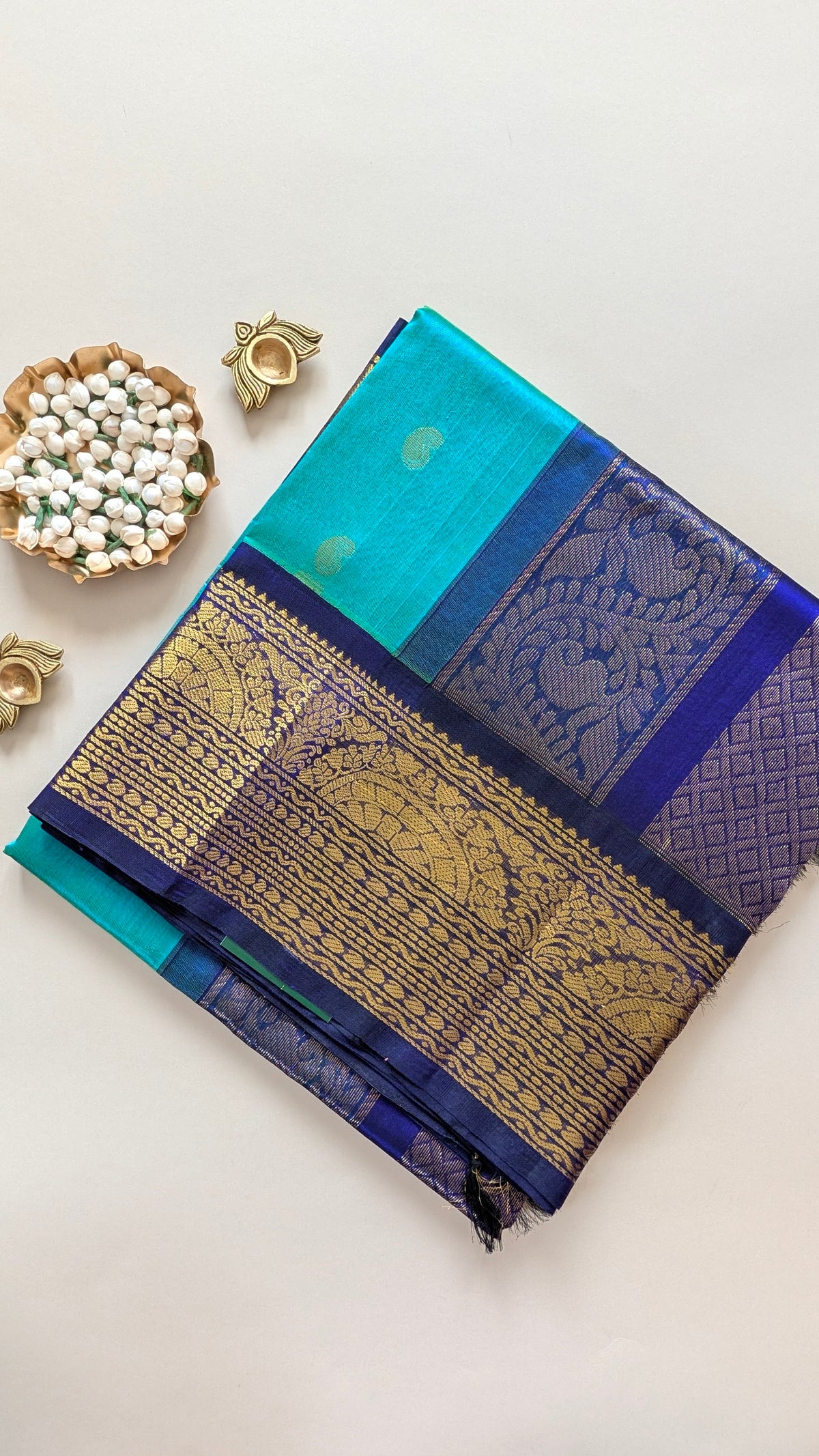 Peacock Blue with Royal Blue Koravi Pure Kanchi silk cotton