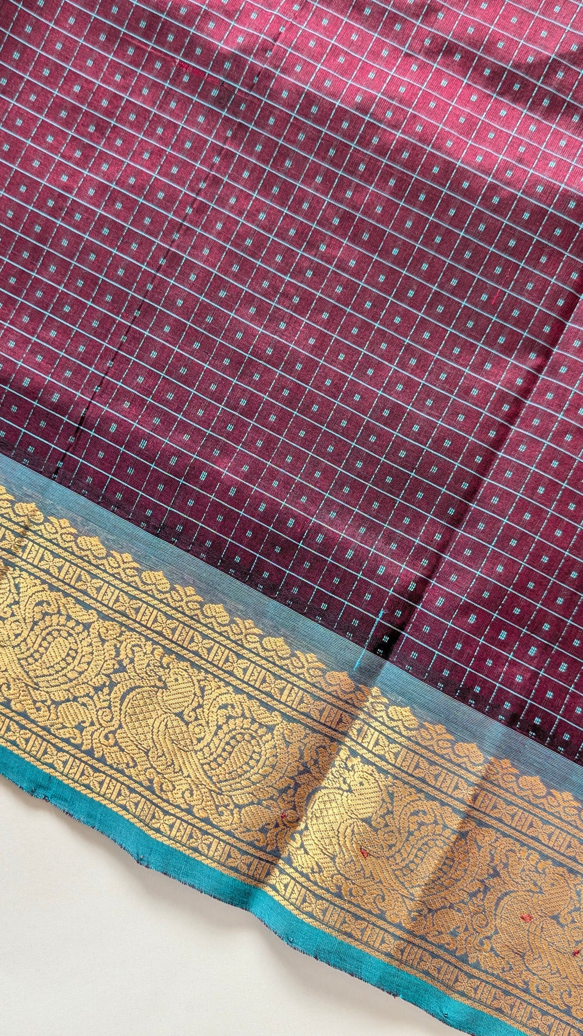 Brown With Turquoise Lakshadweepam Pure Kanchi silk cotton