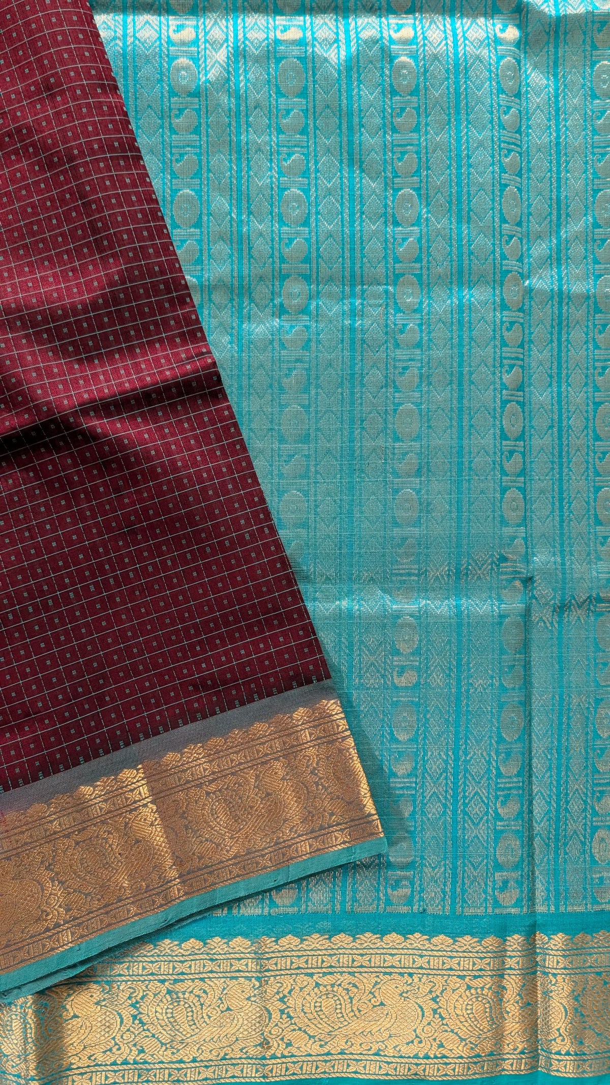Brown With Turquoise Lakshadweepam Pure Kanchi silk cotton