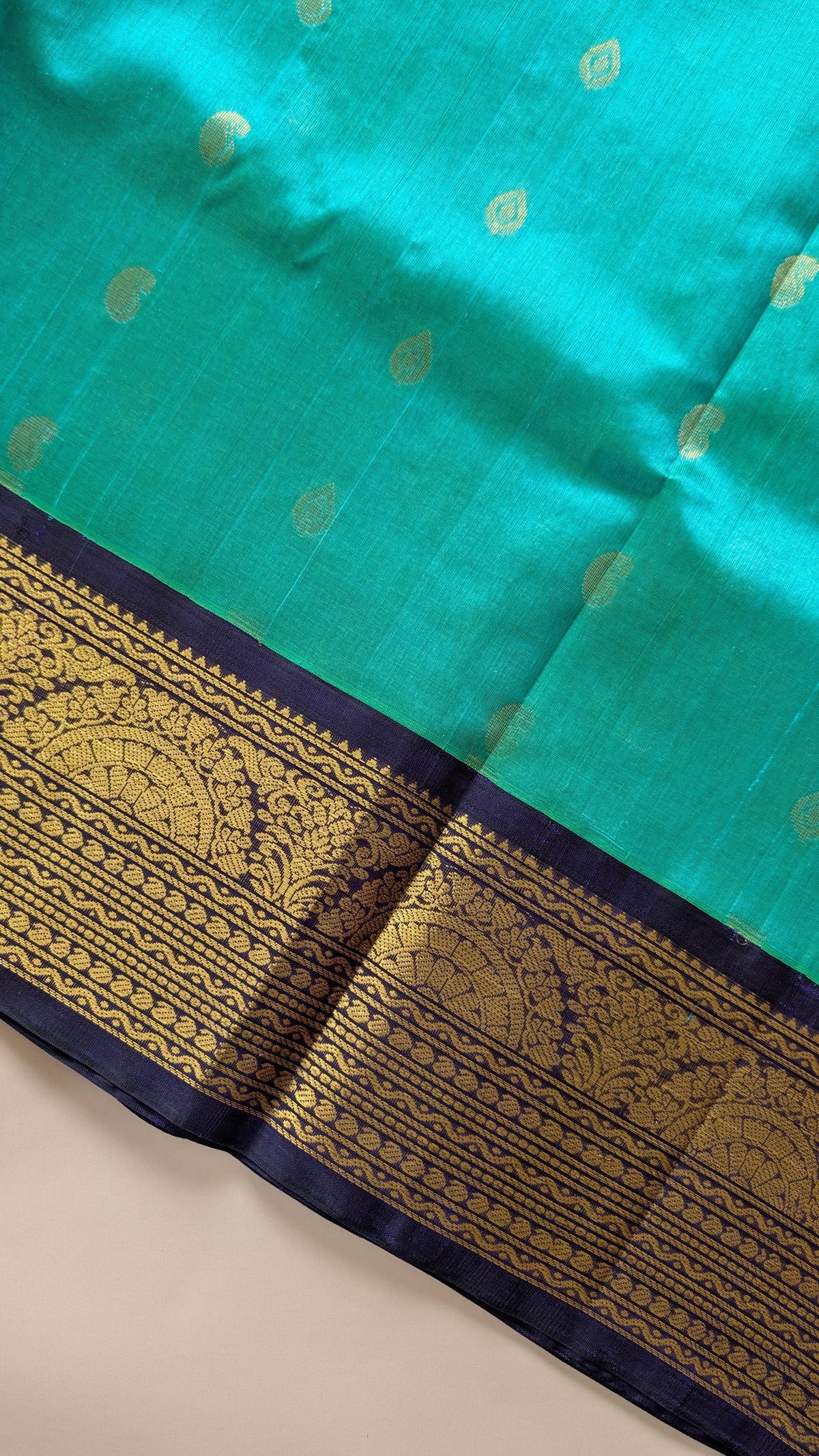 Peacock Blue with Royal Blue Koravi Pure Kanchi silk cotton