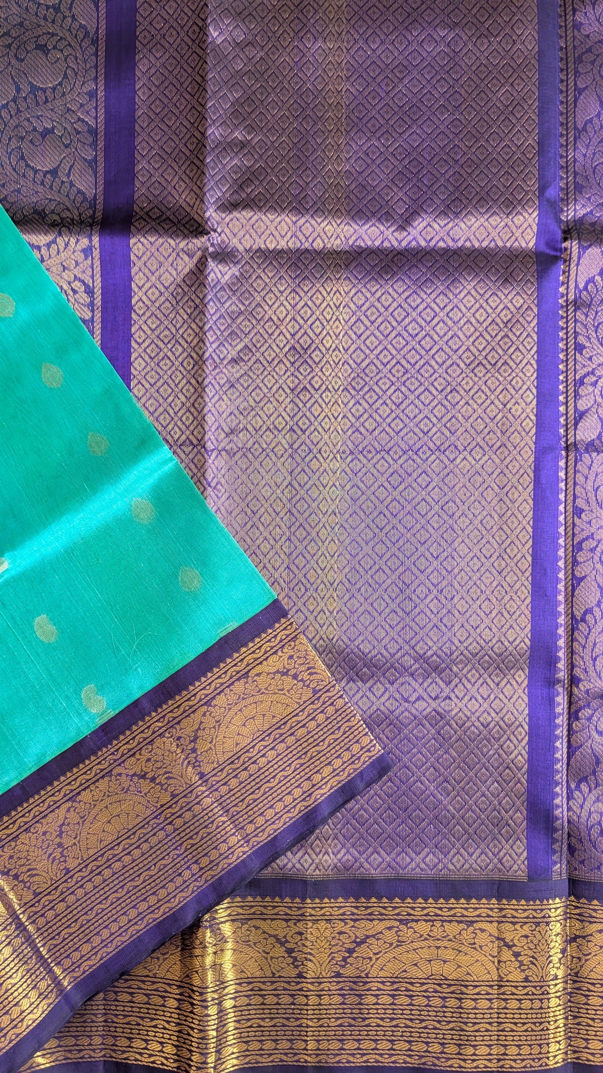 Peacock Blue with Royal Blue Koravi Pure Kanchi silk cotton