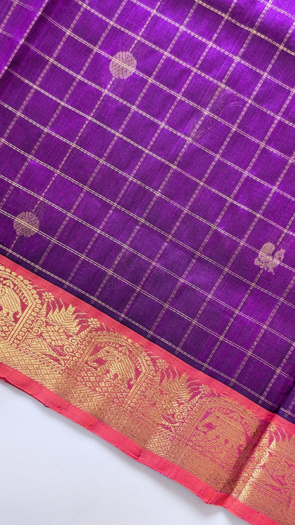 Orange with Purple Koravi Pure Kanchi silk cotton