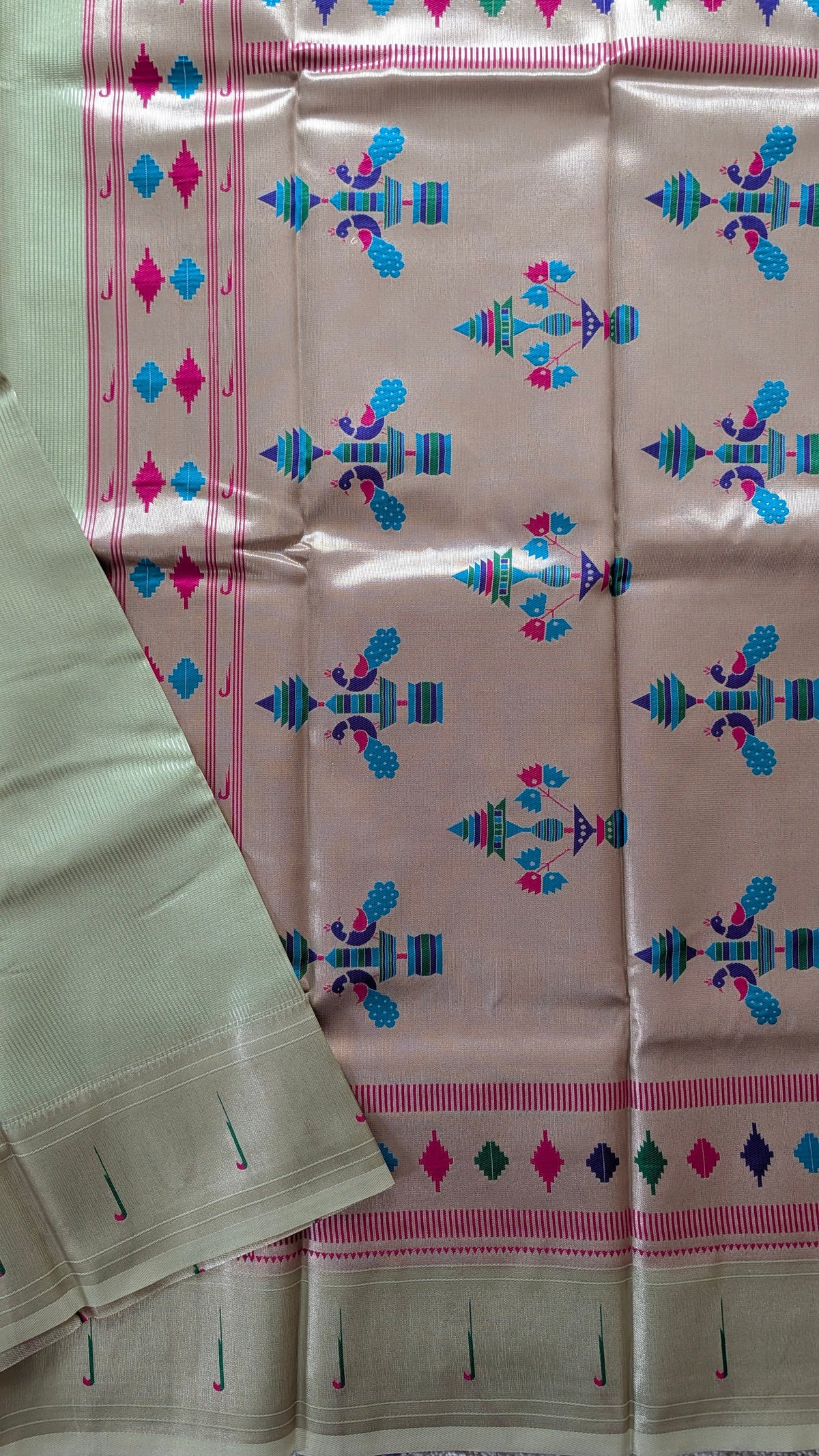 Green Tissue Paithani Semi Silk Saree