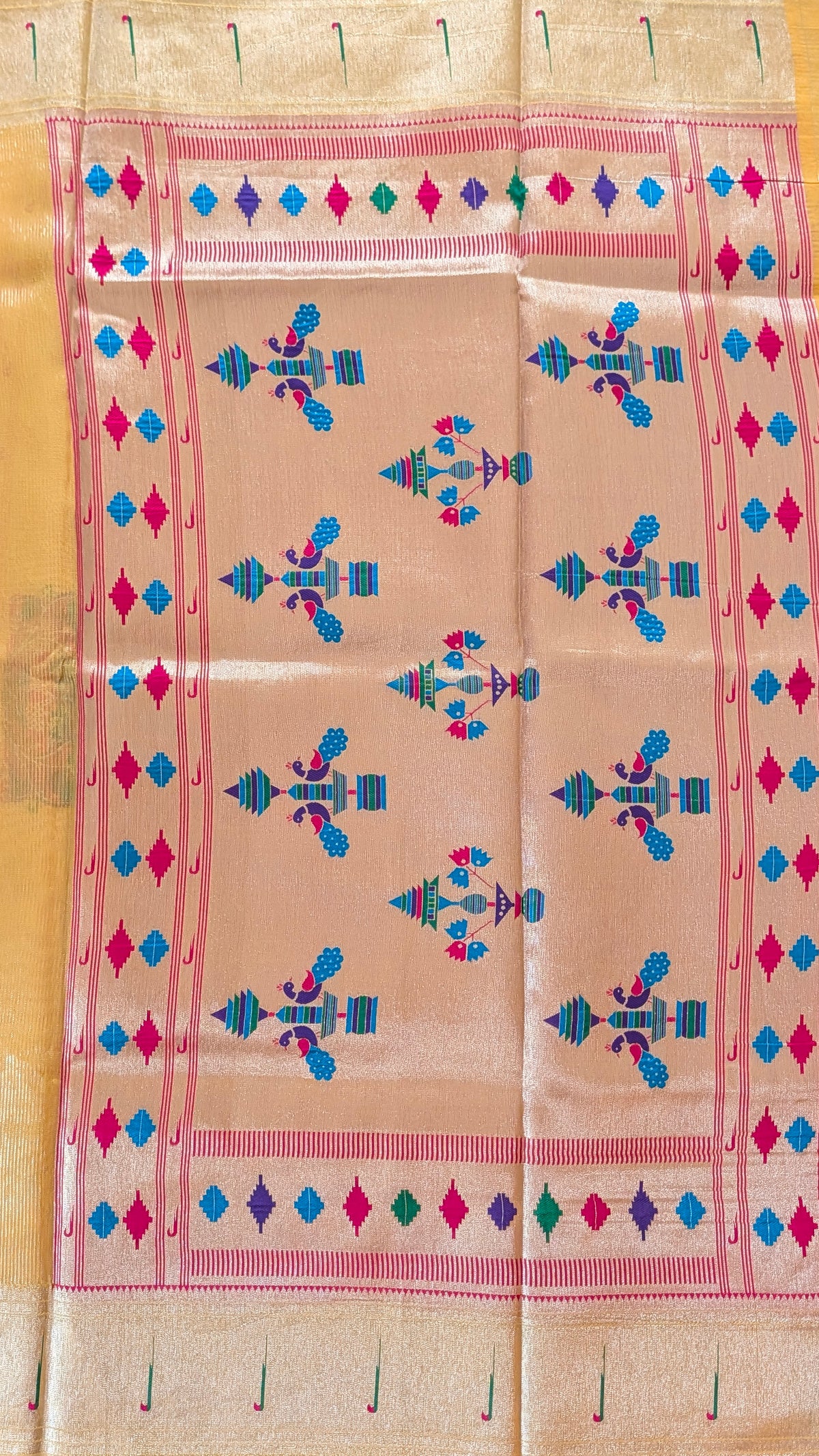 Yellow Tissue Paithani Semi Silk Saree