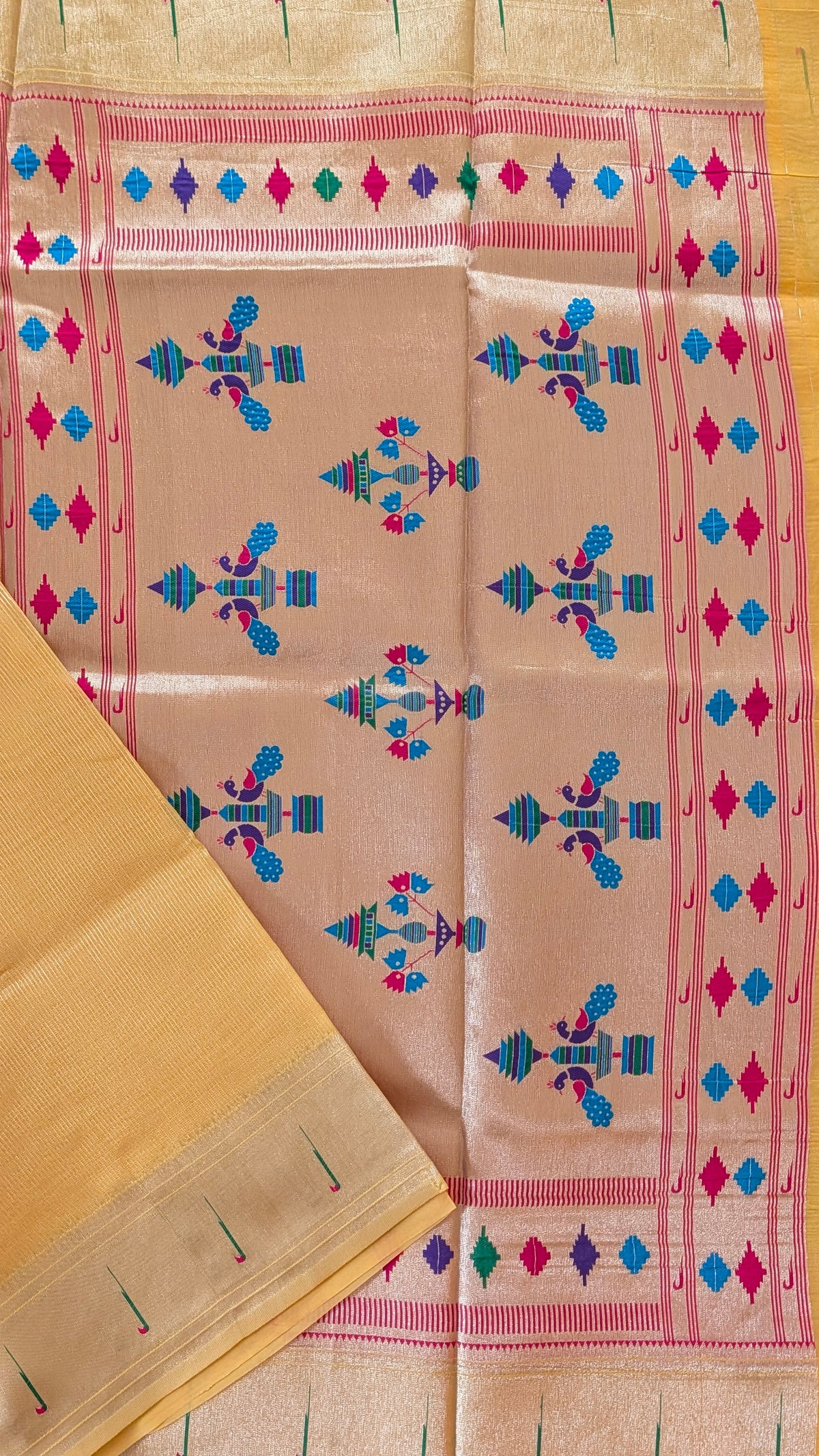 Yellow Tissue Paithani Semi Silk Saree