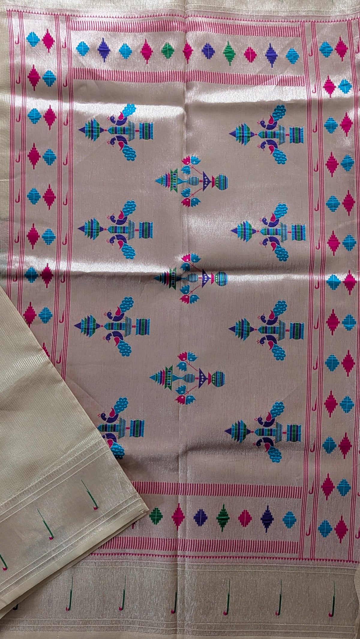 Cream Tissue Paithani Semi Silk Saree