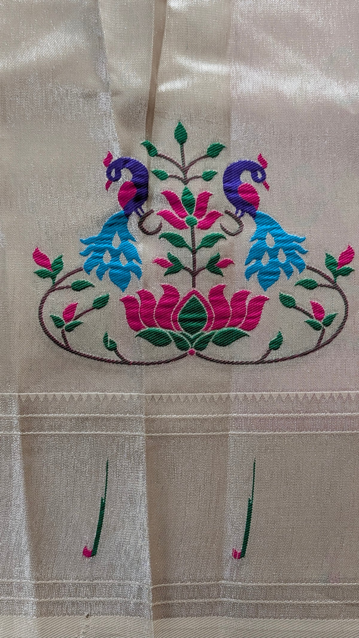 Cream Tissue Paithani Semi Silk Saree