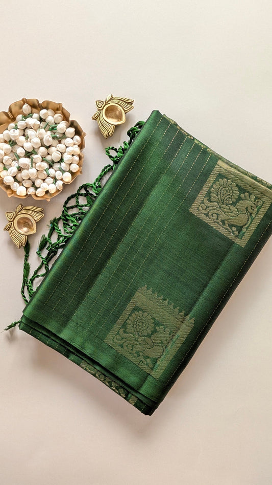 Borderless Green Pure Soft Silk Saree