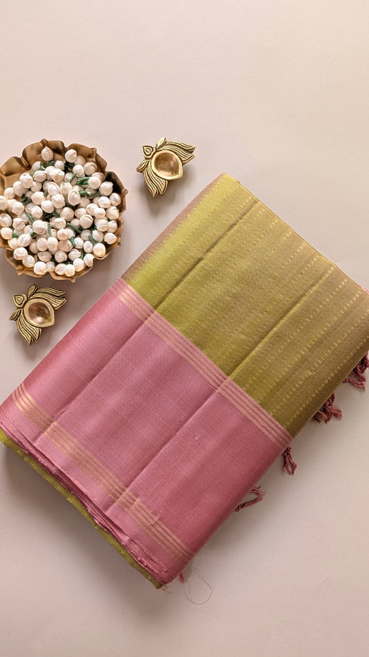 Pista Green with Onion Pink Pure Soft Silk Saree