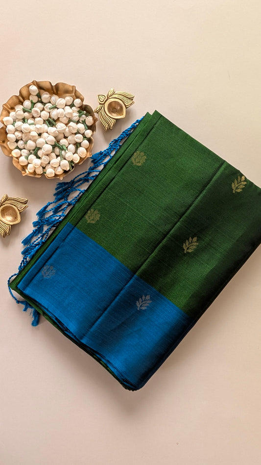 Blue with Green Buttas Pure Soft Silk Saree