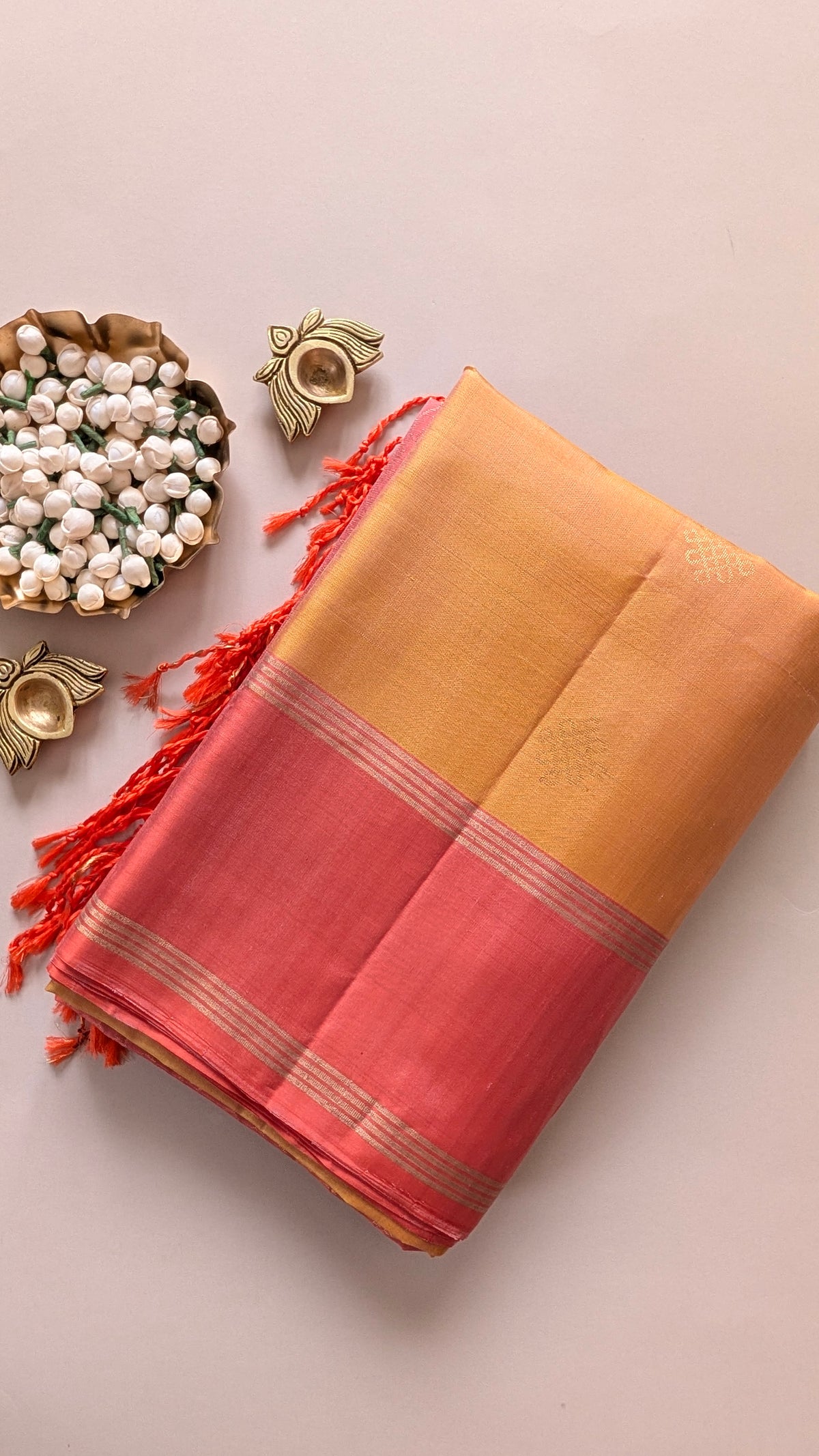 Yellow with Orange Kollam Pure Soft Silk Saree