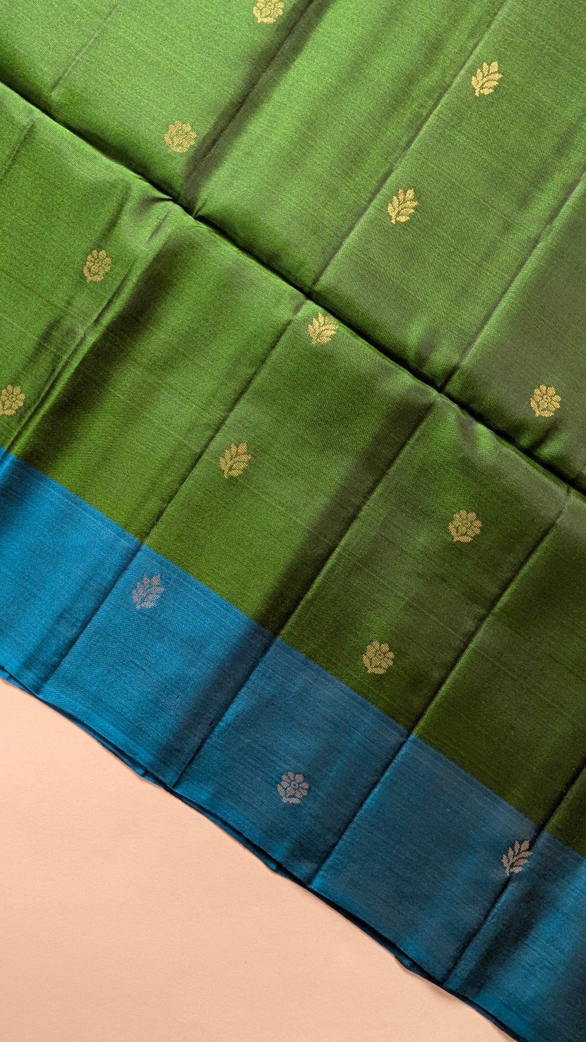 Blue with Green Buttas Pure Soft Silk Saree