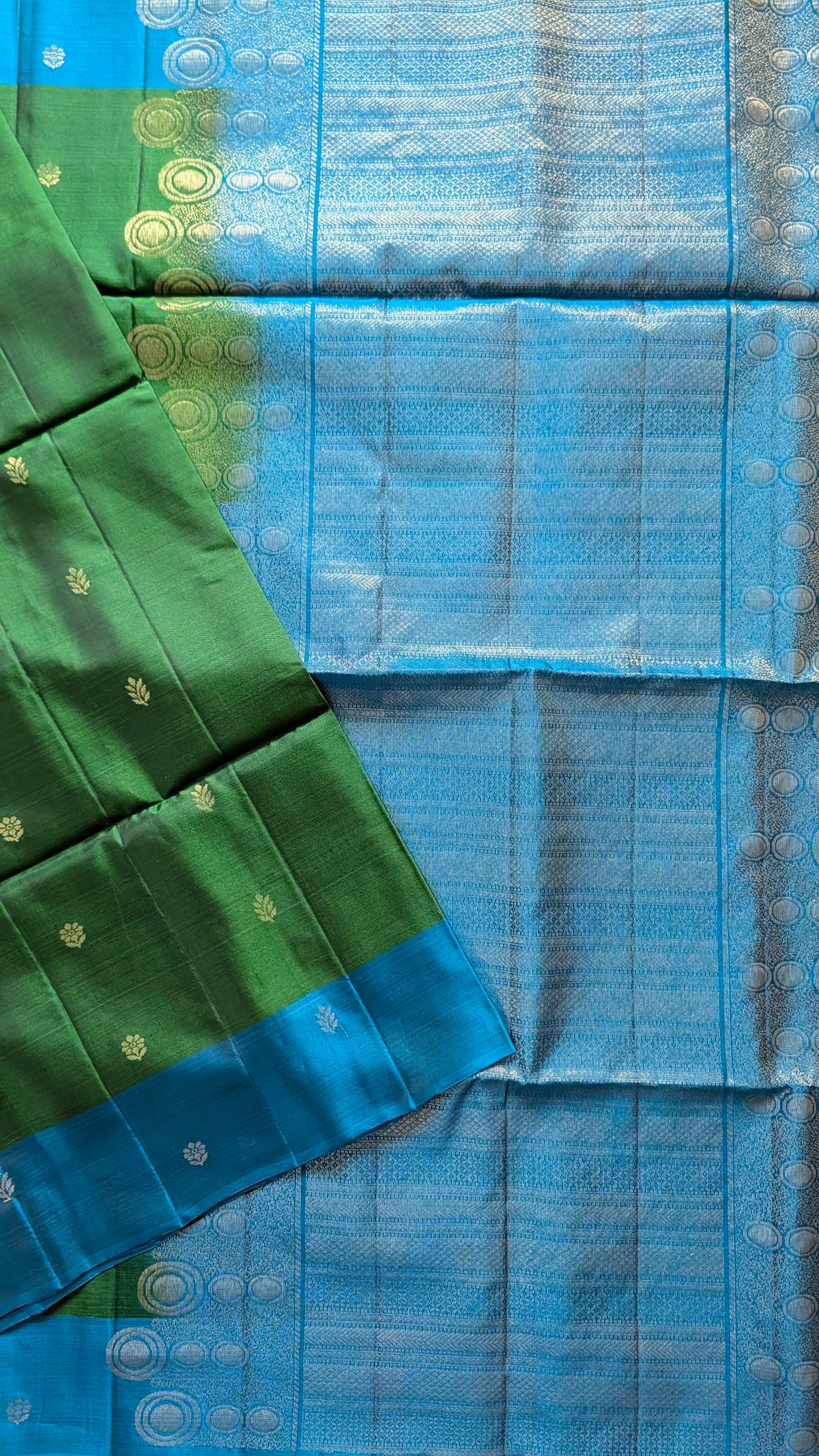 Blue with Green Buttas Pure Soft Silk Saree