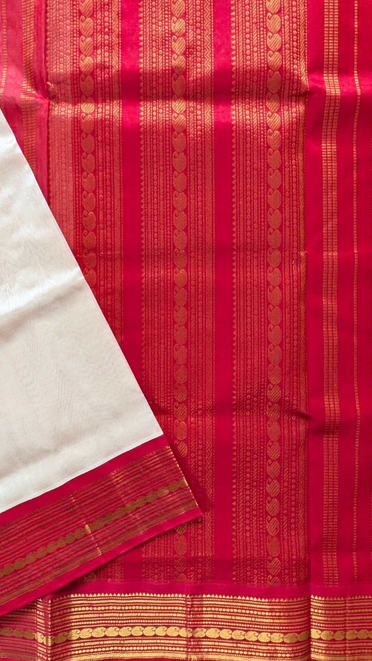 Off White with Red Koravi Pure Kanchi silk cotton