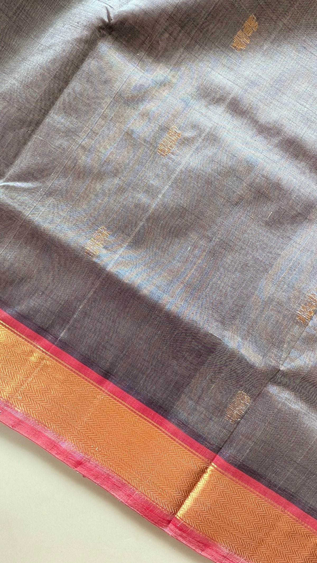 Grey with Pink Pure Kanchi Silk cotton Saree