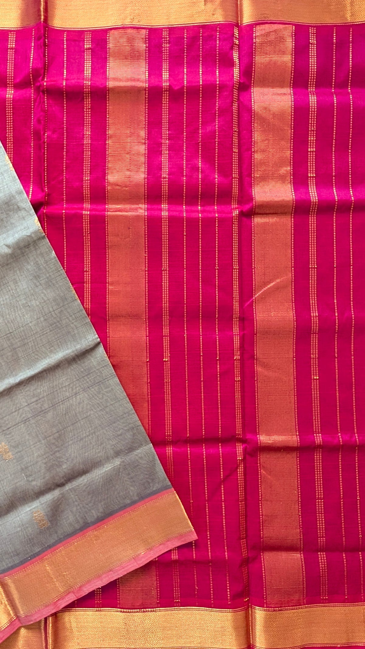 Grey with Pink Pure Kanchi Silk cotton Saree