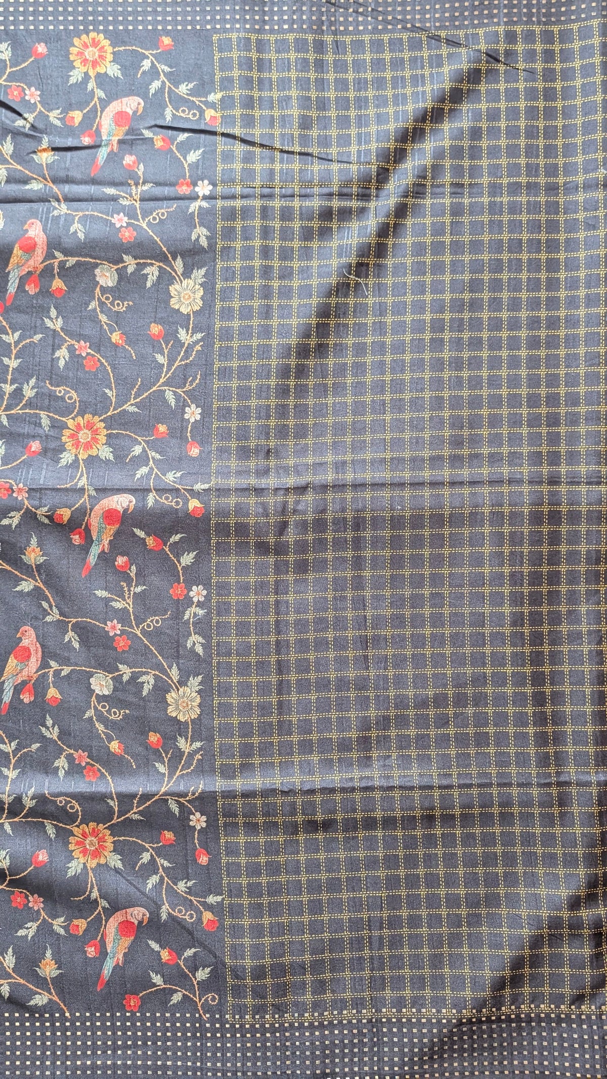 Dark Grey Semi Tussar Silk saree