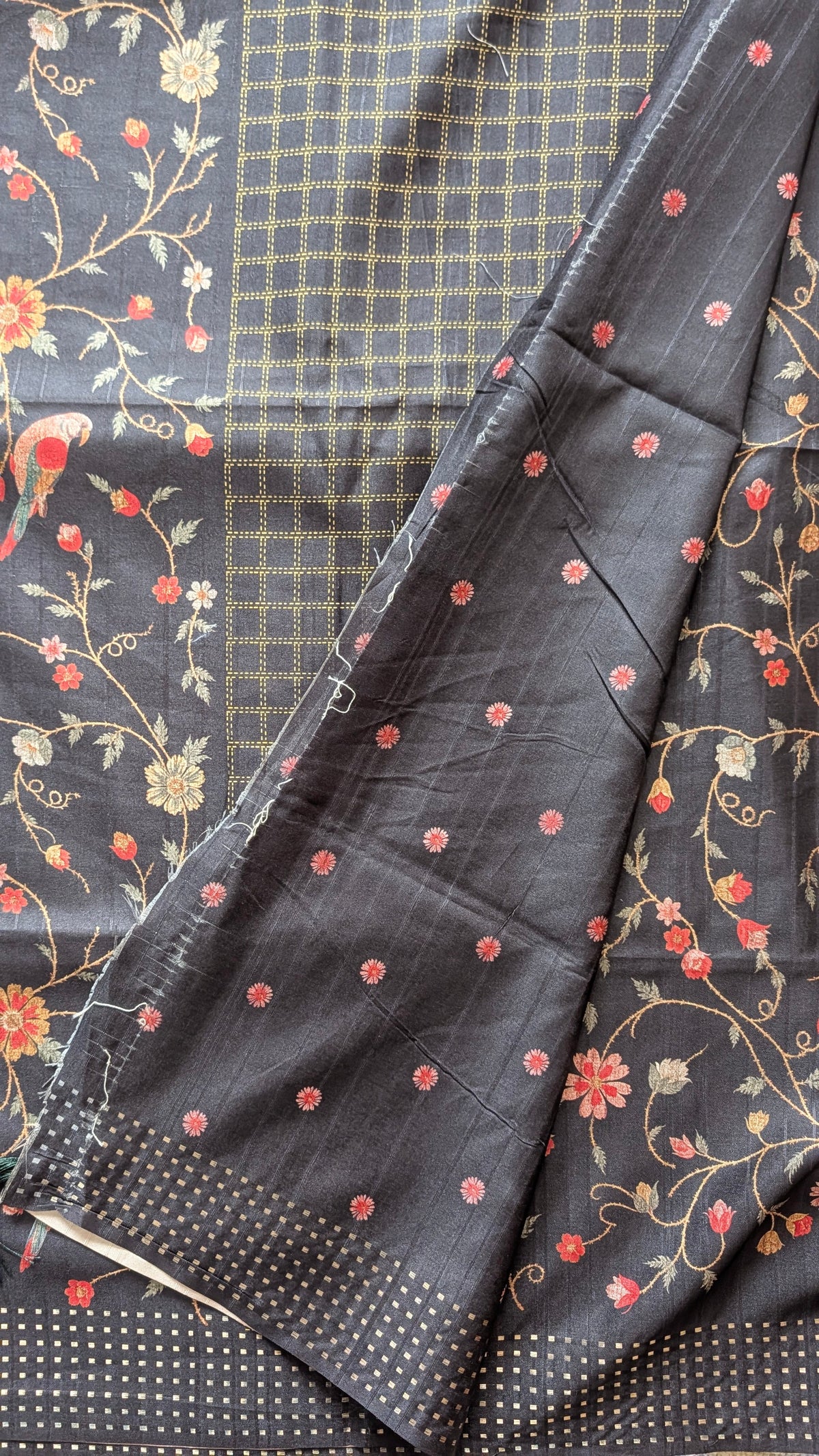 Dark Grey Semi Tussar Silk saree