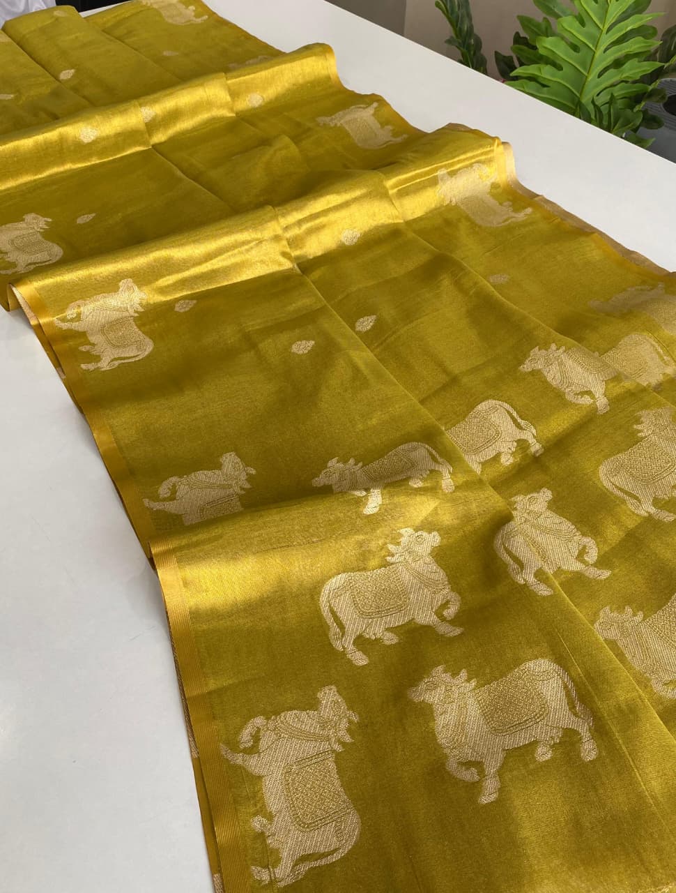 Leaf Green Pichwai Semi Tissue Silk saree