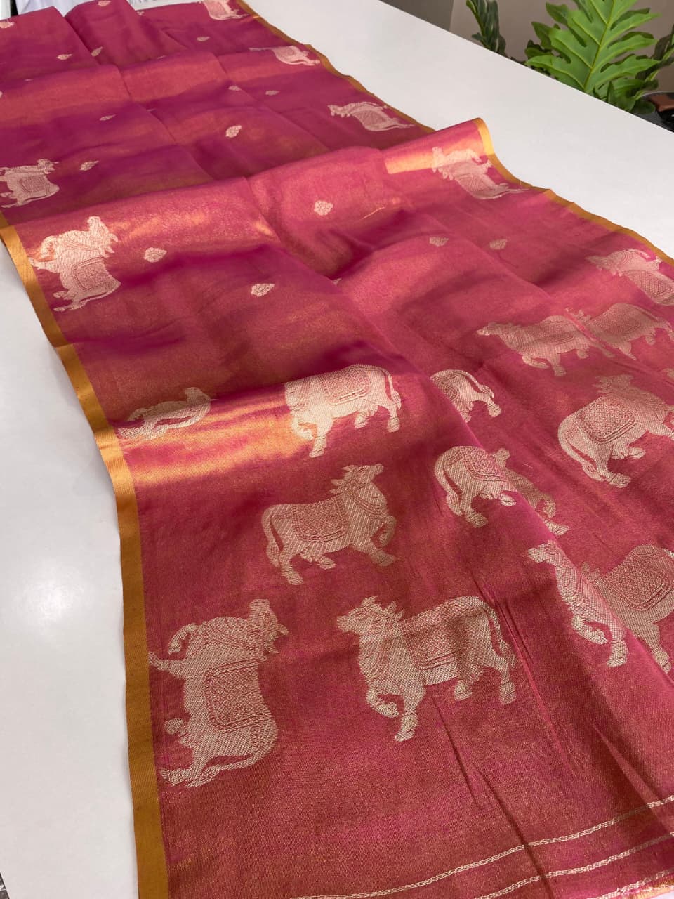 Pink Pichwai Semi Tissue Silk saree