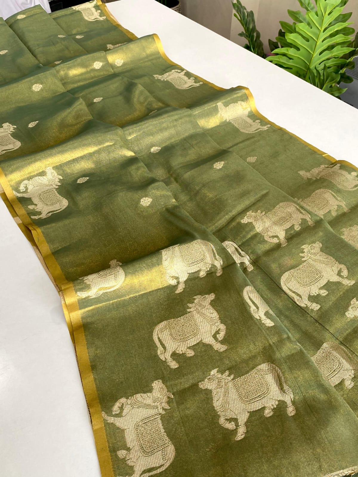 Dark Green Pichwai Semi Tissue Silk saree
