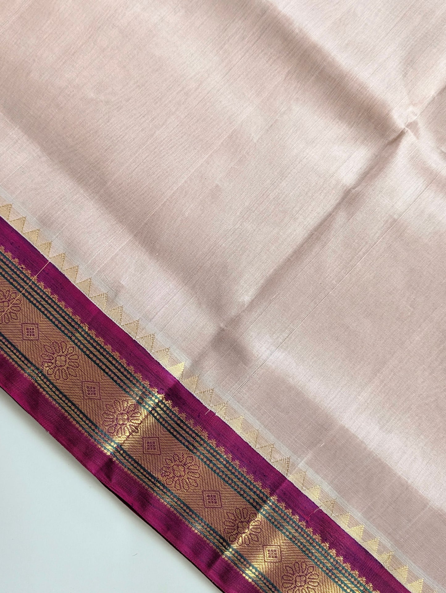 Beige with Purple Pure Kanchi Silk Cotton