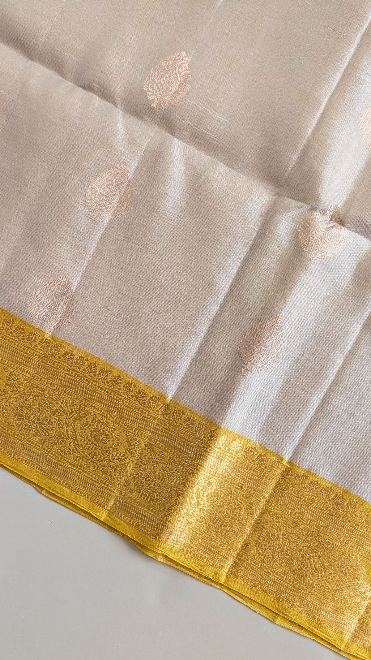 Cream with Yellow Pure Soft Silk Saree