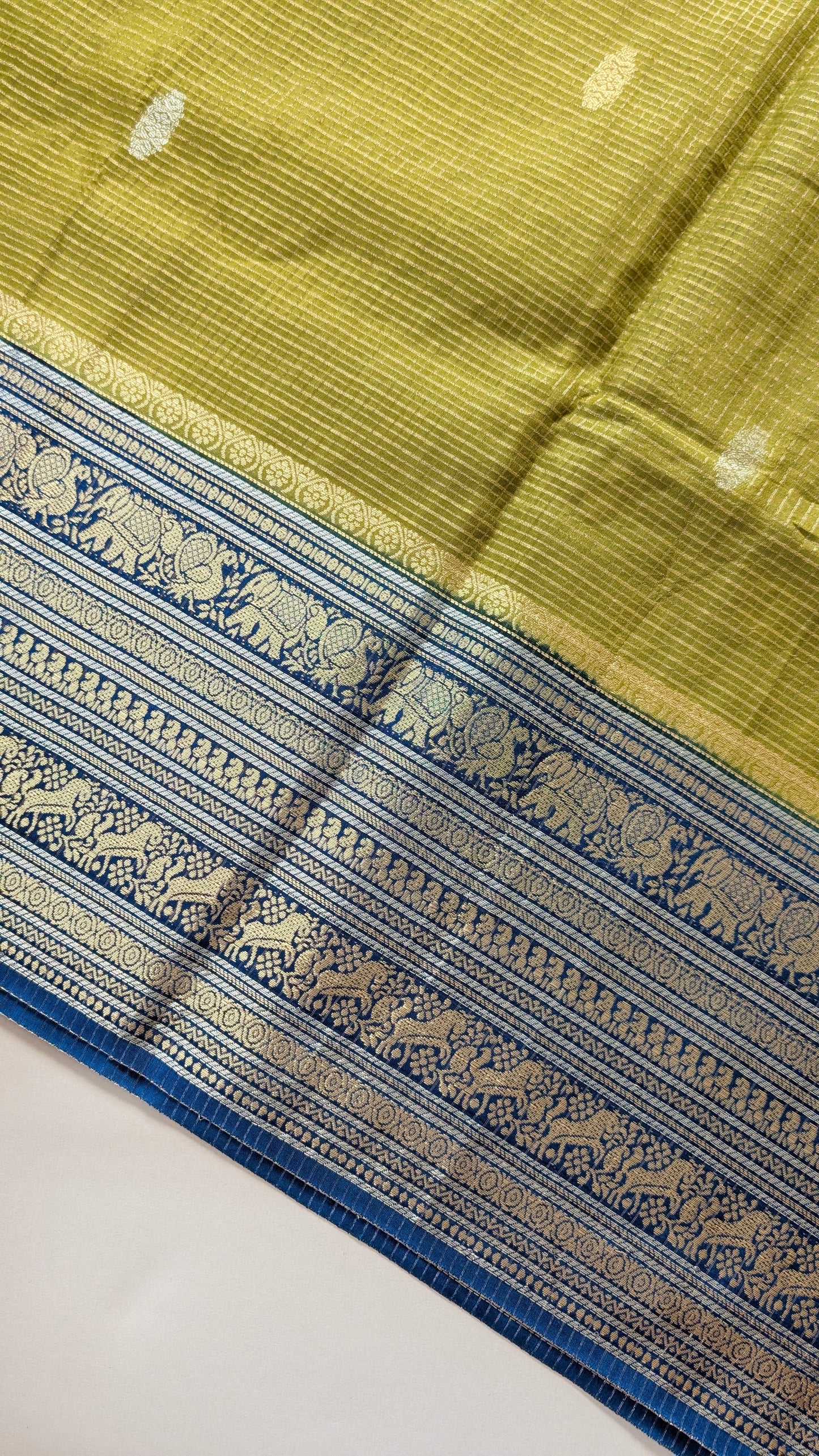 Green with Blue Mashru Crepe Silk Saree