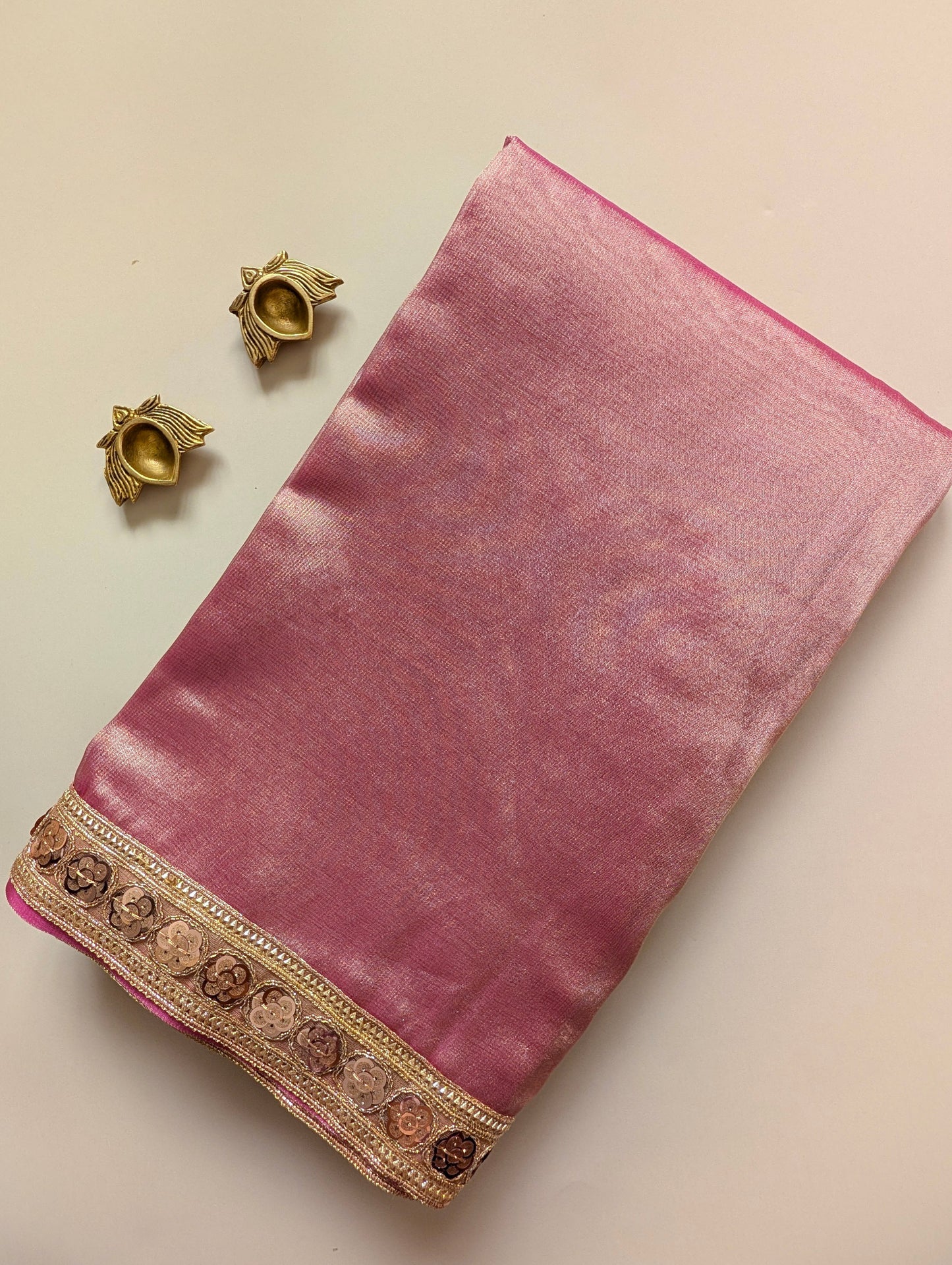 Kavya Gowda Maam Inspired Gold with Pink Banarasi Tissue Saree
